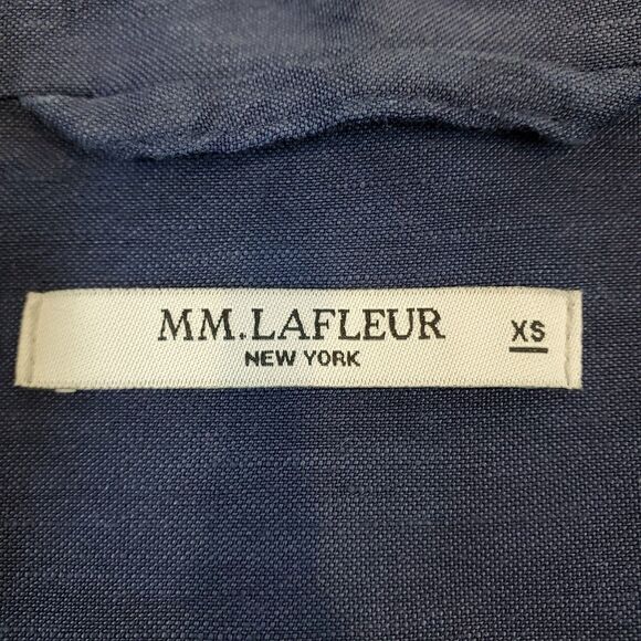 MM.Lafleur Linen Blend Collared Top XS Blue Stretch 3/4 Sleeve Nautical Preppy - Picture 8 of 10